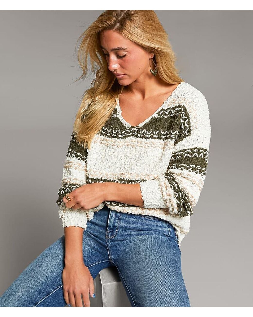 BKE White Striped Nubby Sweater