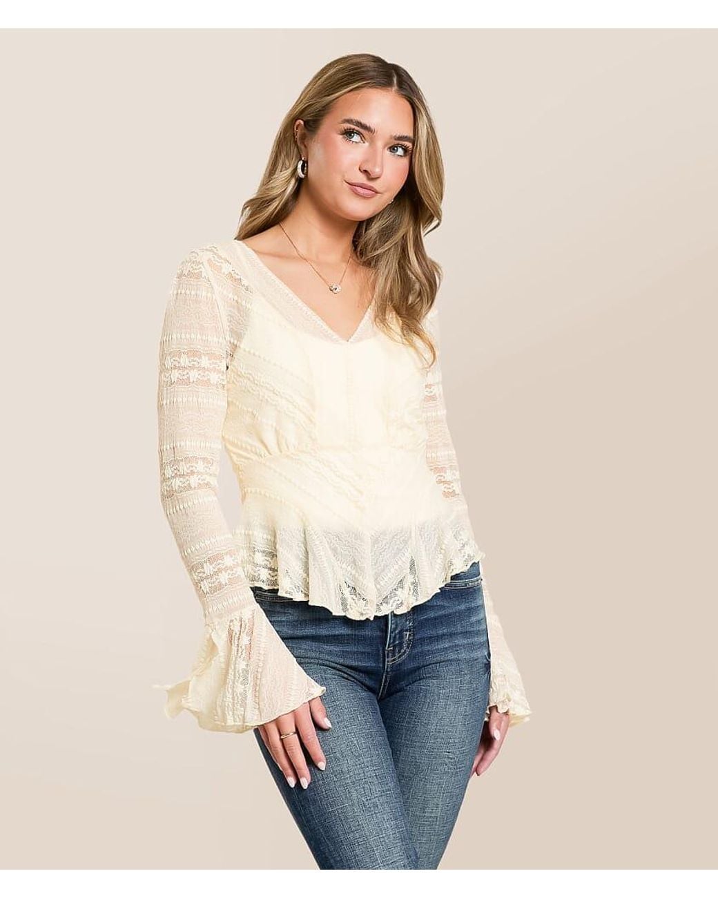 Willow & Root White Sheer Lace Top