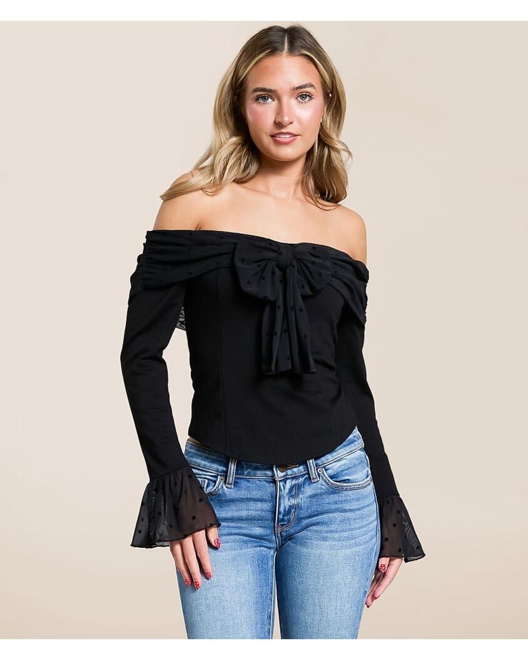 Willow & Root Black Polka Dot Off The Shoulder Top