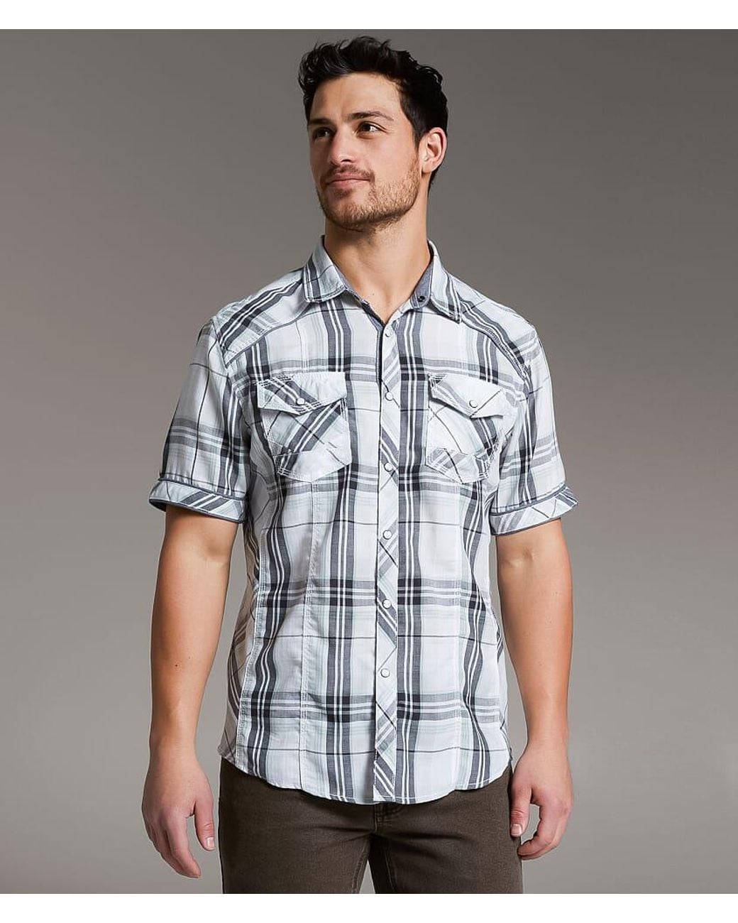 BKE Gray Plaid Athletic Shirt for men