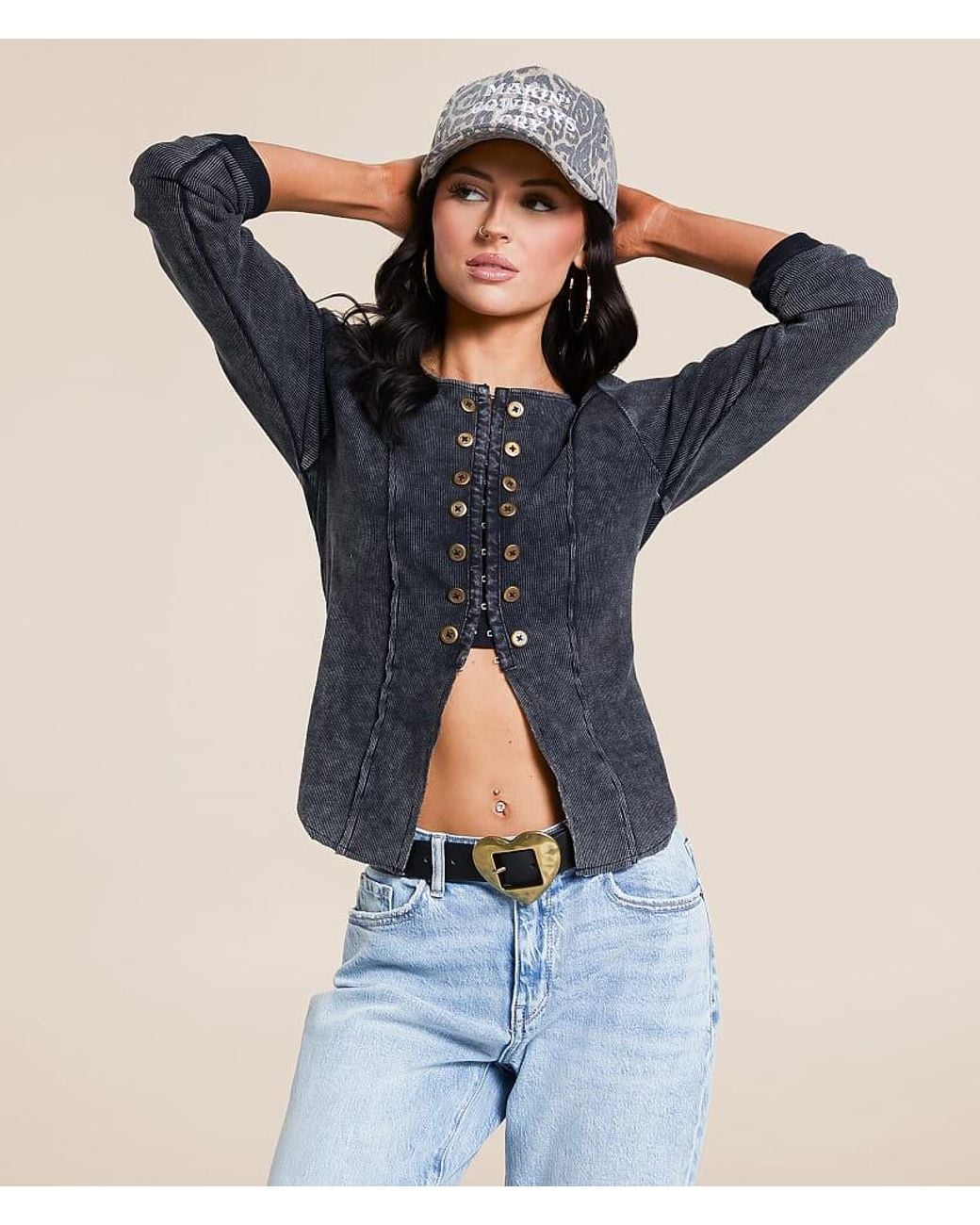 Gilded Intent Blue Split Hem Top