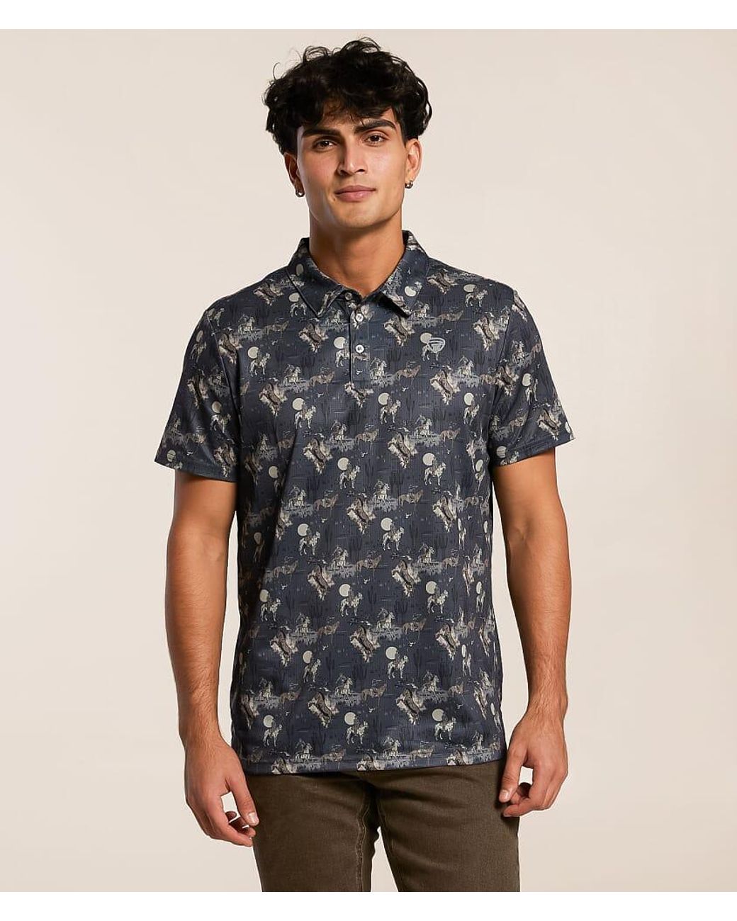 Rock & Roll Denim Gray Conversational Performance Polo for men