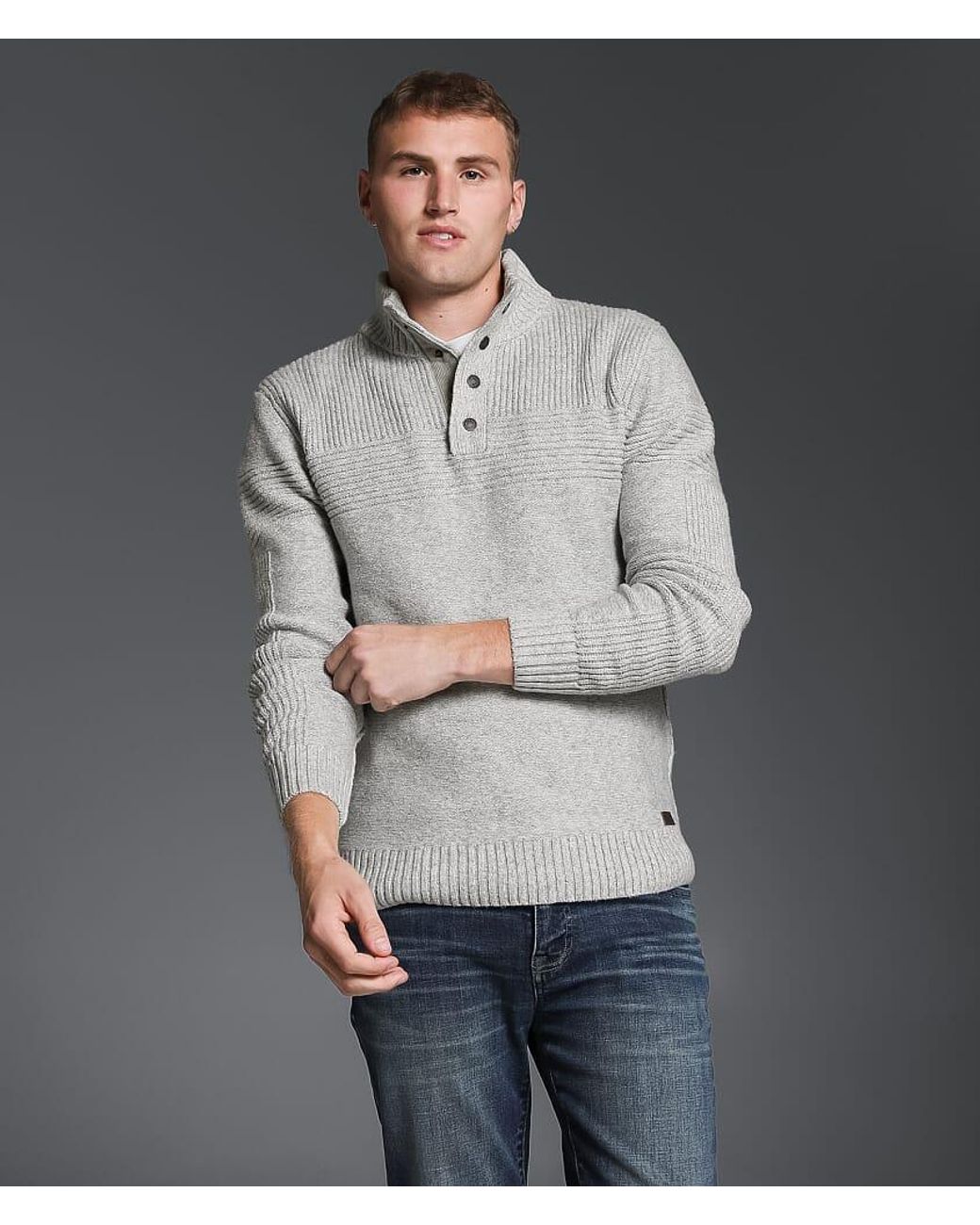 Outpost Makers Gray Snap Henley Sweater for men