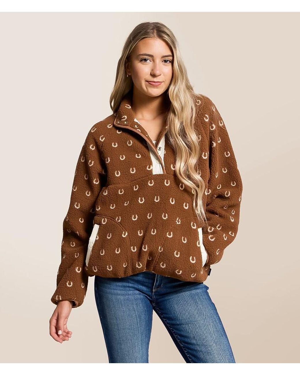 Wrangler Blue Sherpa Quarter Snap Pullover