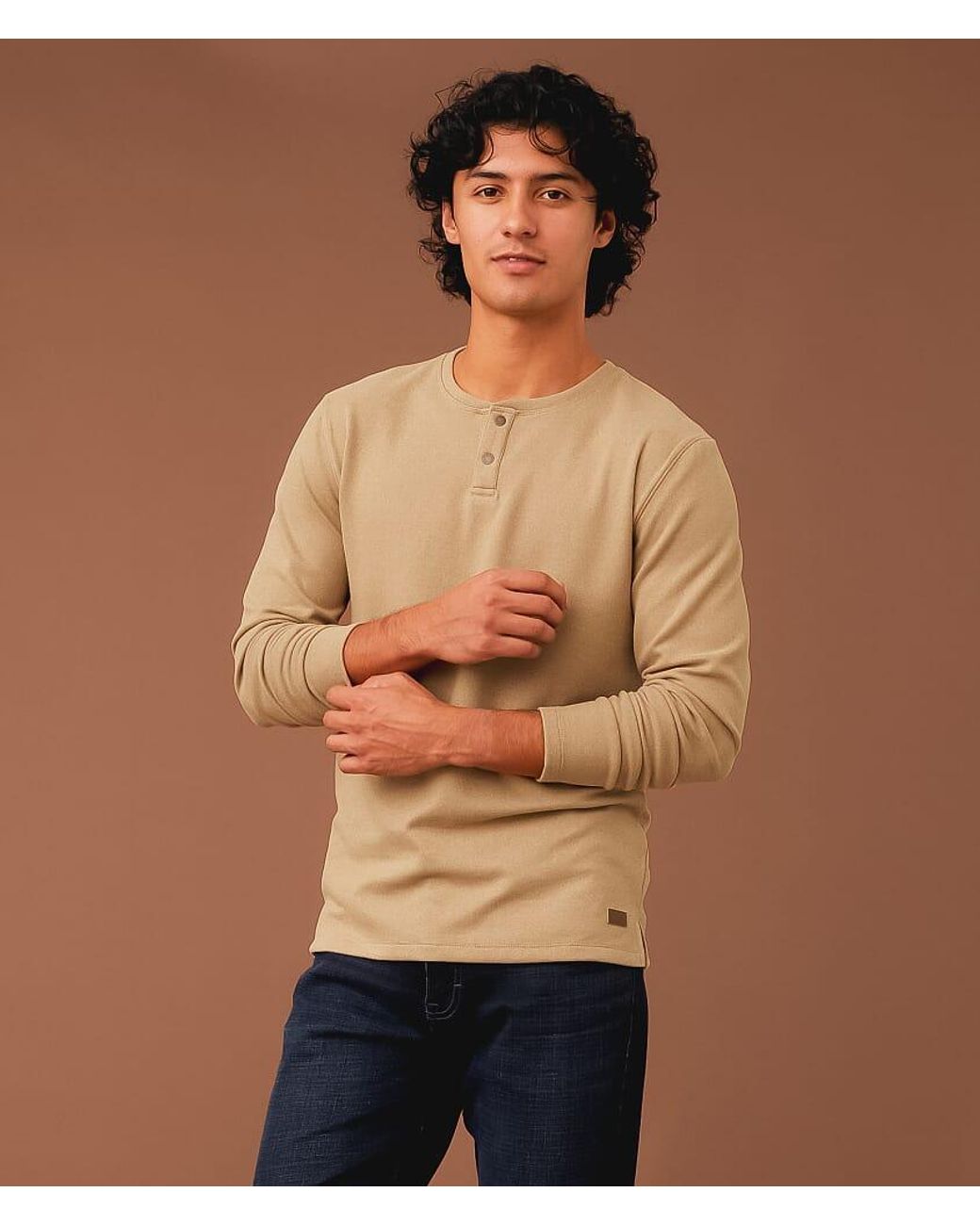 Outpost Makers Brown Brushed Henley for men