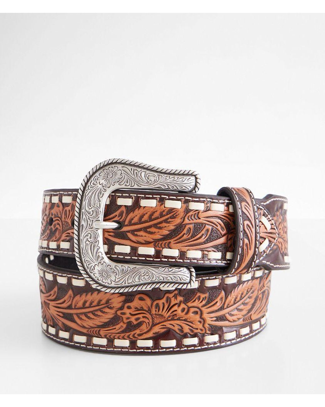 Ariat White Tooled Leather Belt for men