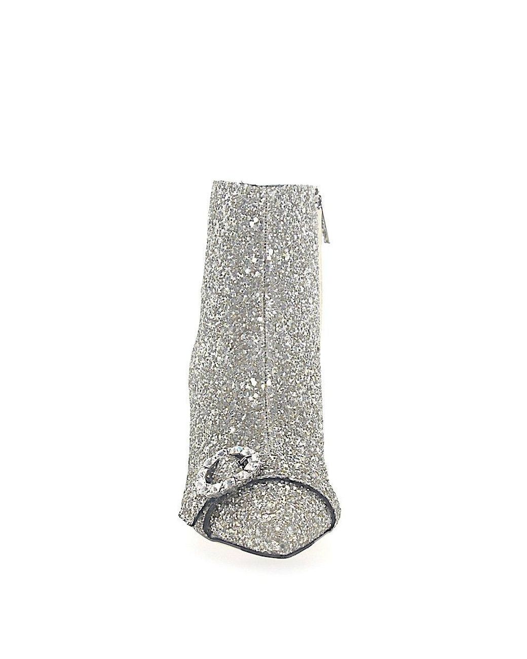 Jimmy Choo Boots Hanover 65 Fabric Glitter Silver Buckle in Gray ...