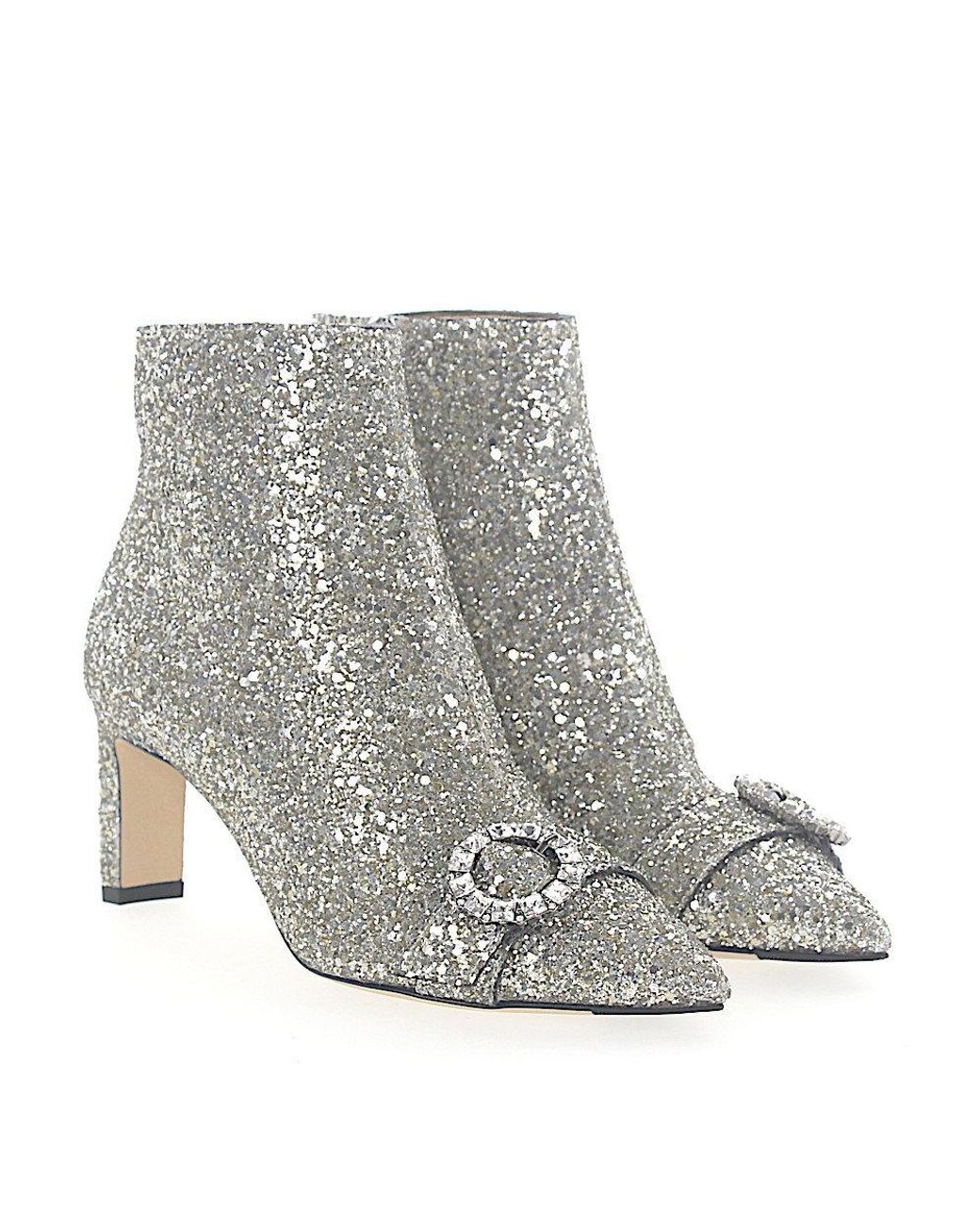Jimmy Choo Boots Hanover 65 Fabric Glitter Silver Buckle in Gray