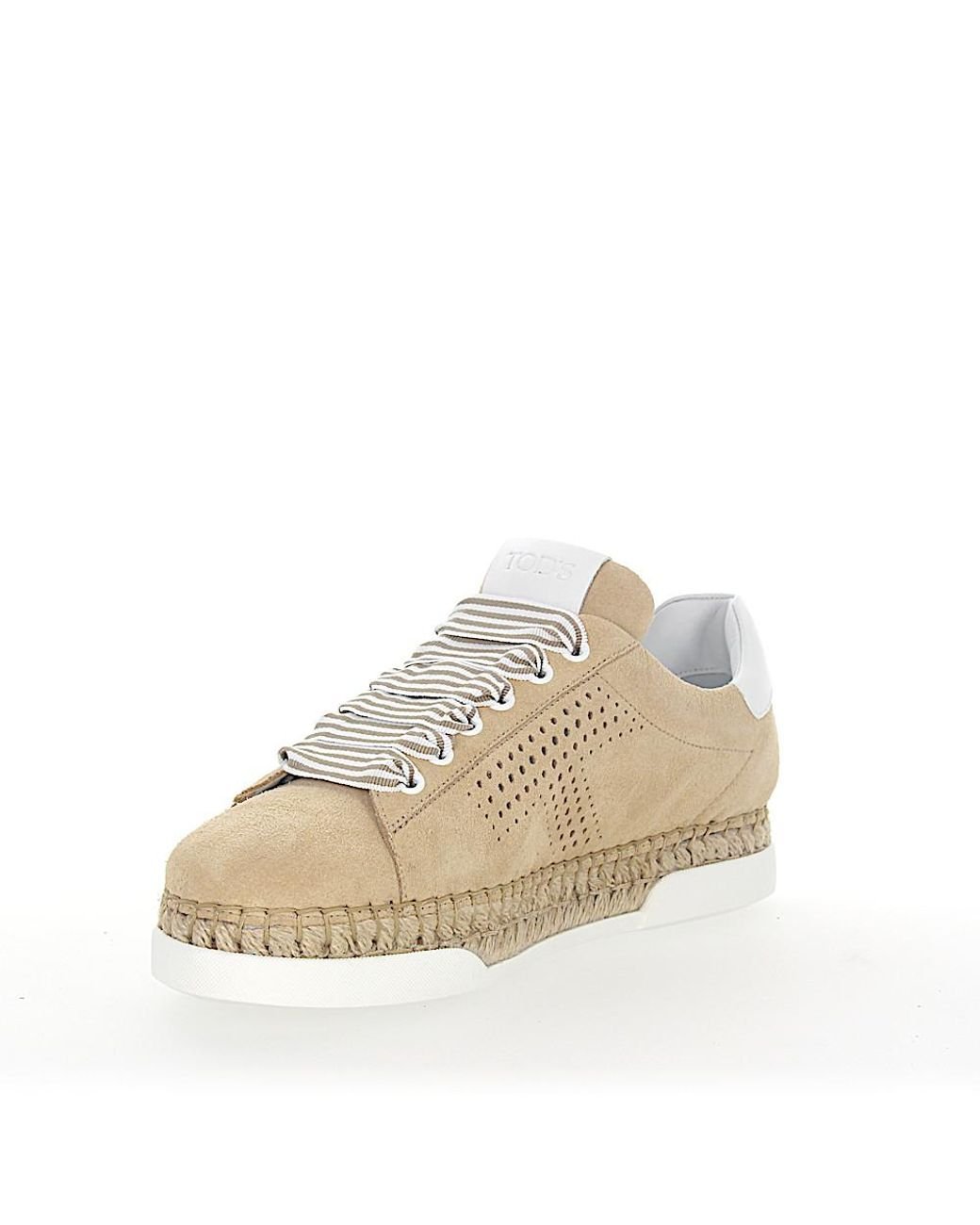 Tod S Leather Espadrilles Sneaker A0y550 Plateau Veloursleder Beige In Natural Lyst