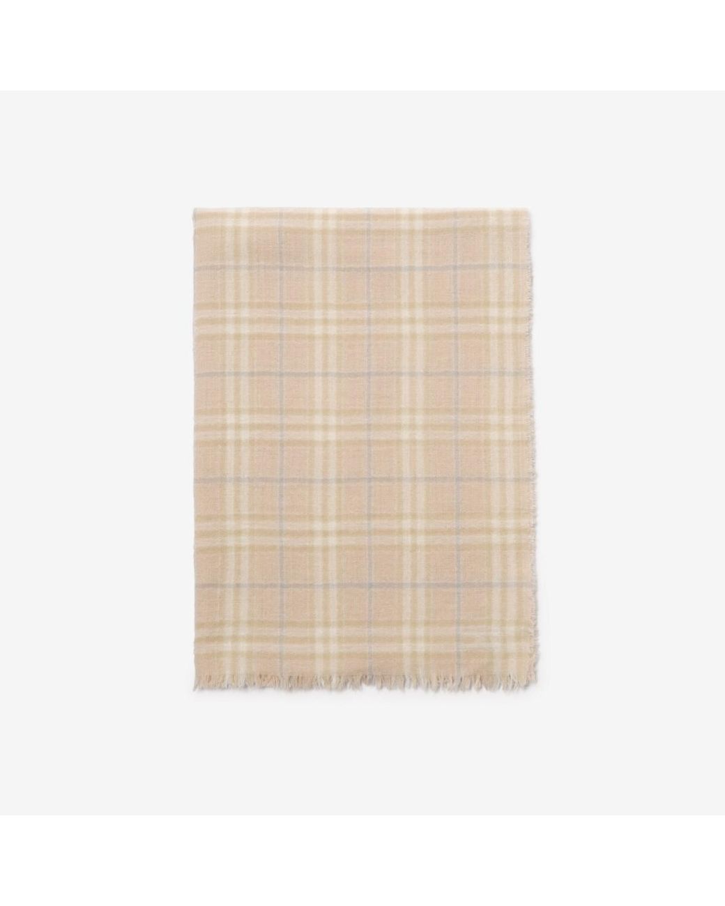 Burberry Natural Wide Embellished Check Wool Silk Blend Scarf