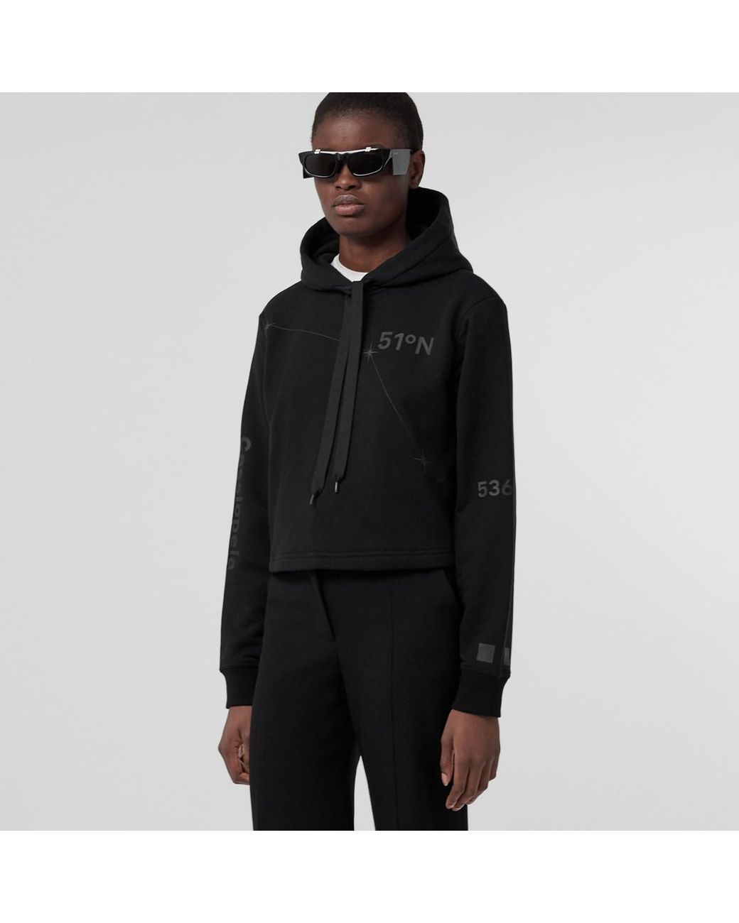 Burberry Constellation Print Cotton Cropped Hoodie in Black | Lyst