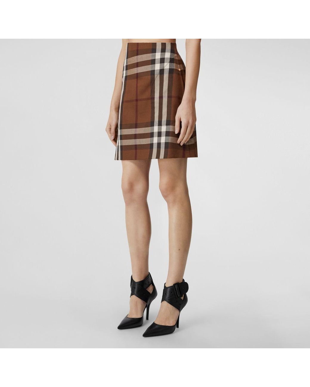 Burberry Check Wool Cotton Jacquard Mini Skirt in Brown | Lyst