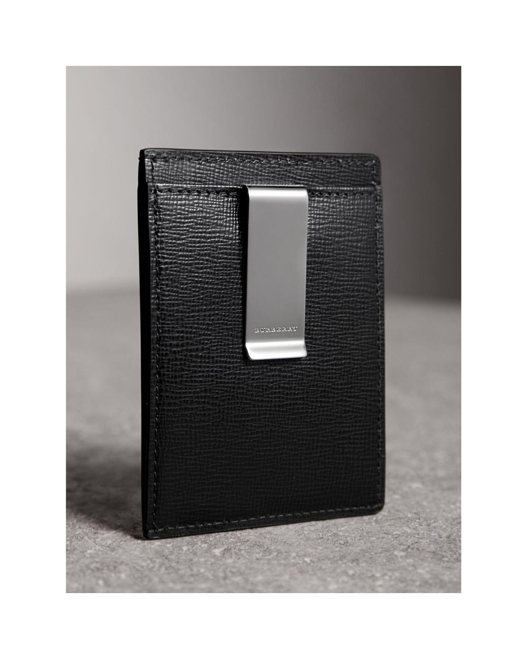 Burberry , Black Embossed Logo Leather Money Clip Card Case Wallet Male One Size