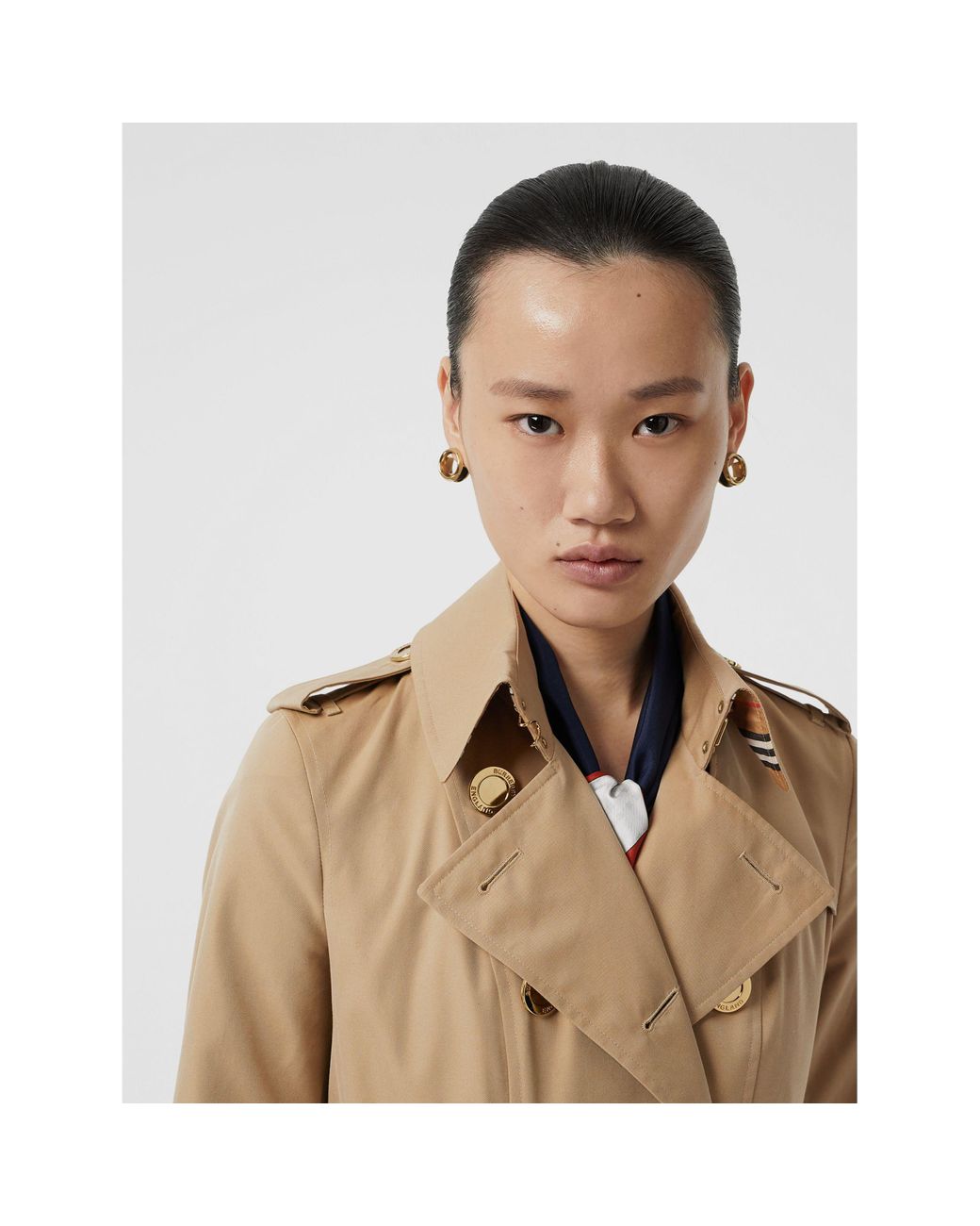 Burberry Gold Button Cotton Gabardine Trench Coat in Natural | Lyst Canada