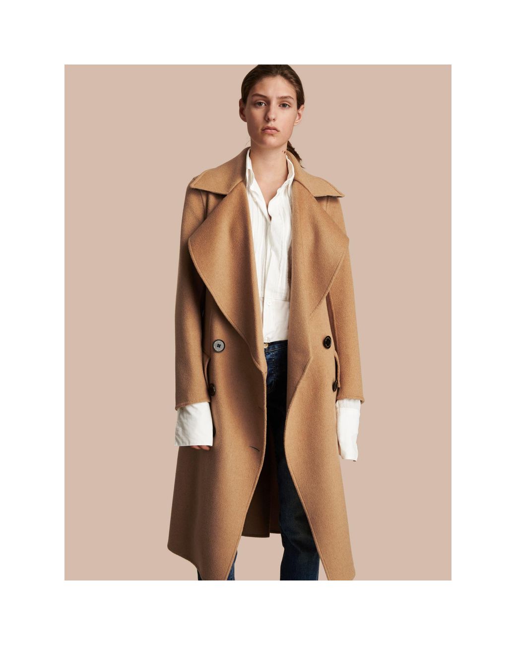 Burberry Draped Front Camel Hair And Wool Tailored Coat in Natural | Lyst