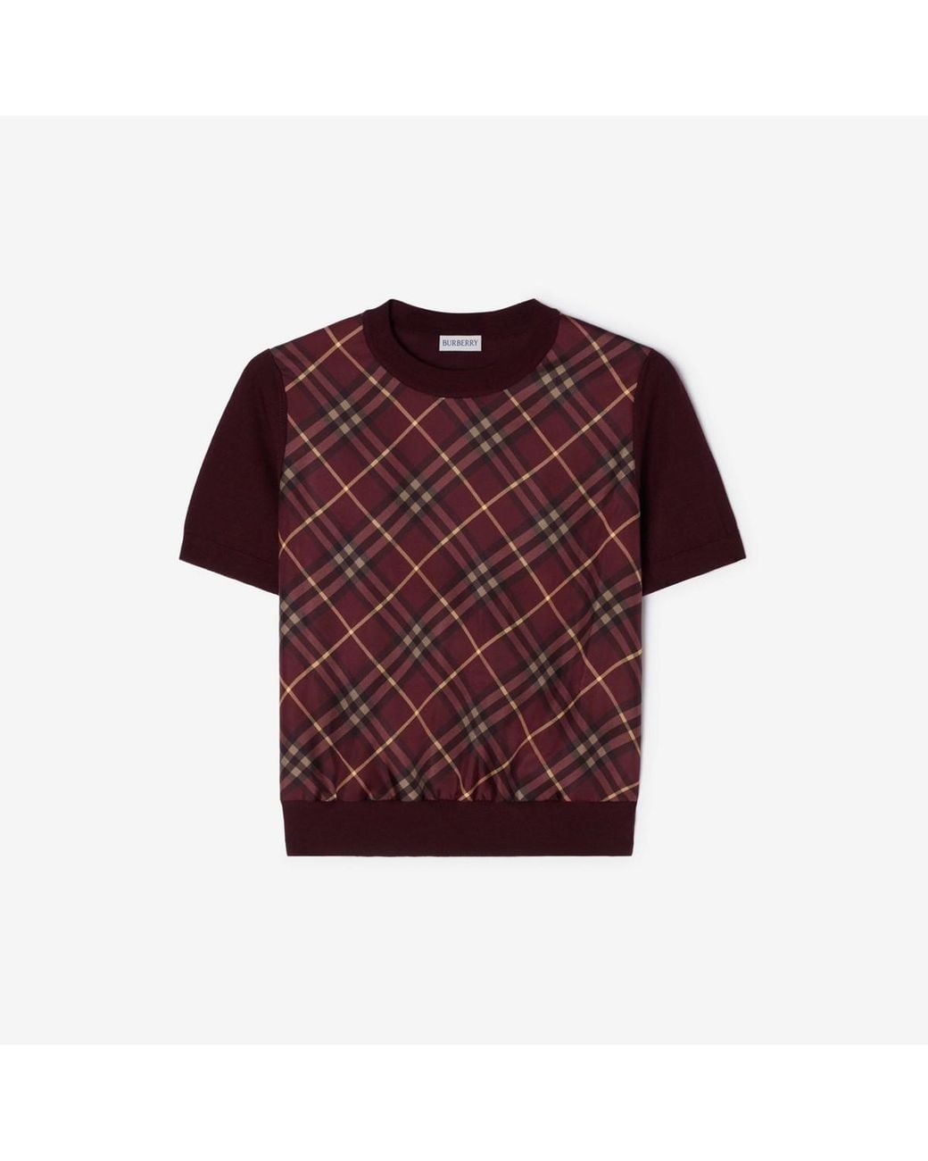 Burberry Red Check Panel Wool Silk T-Shirt