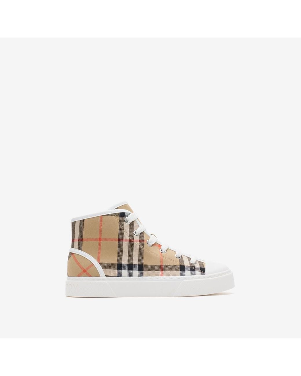 Burberry Natural Childrens Check Cotton High-Top Sneakers