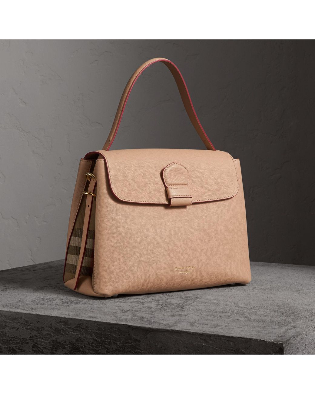 Grainy leather and house check tote bag sale