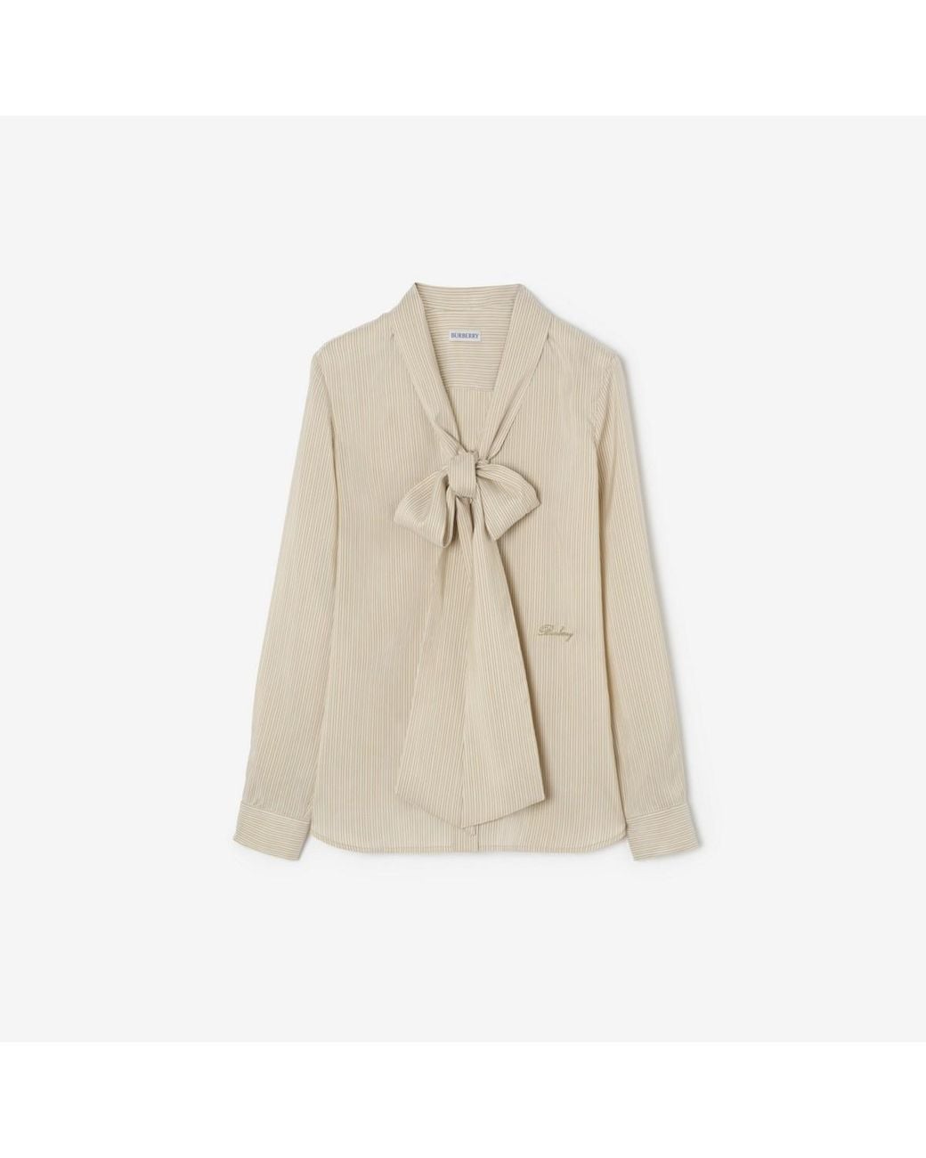 Burberry Natural Striped Silk Scarf Blouse