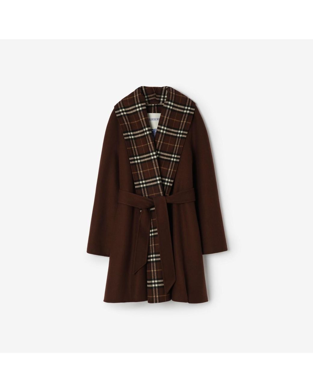 Burberry Brown Check Trim Wool Wrap Coat