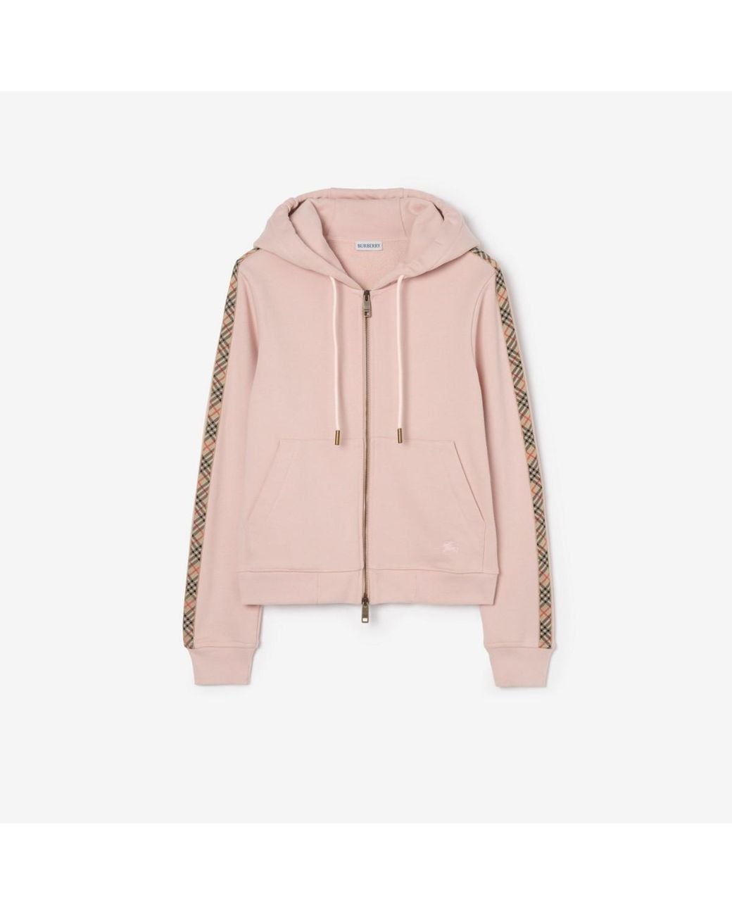 Burberry Pink Check Trim Cotton Zip Hoodie