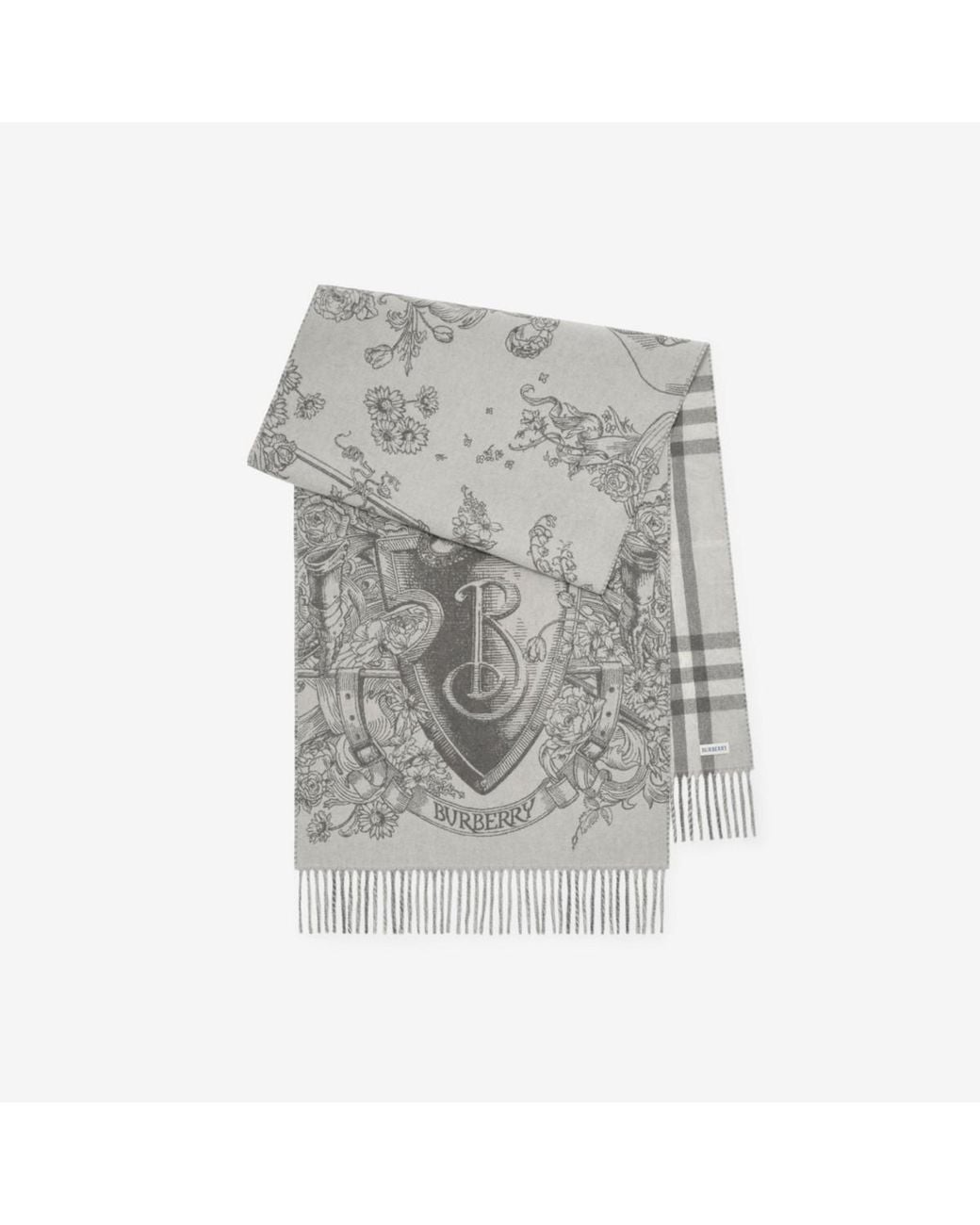 Burberry Gray Reversible Etched Knight Cashmere Scarf