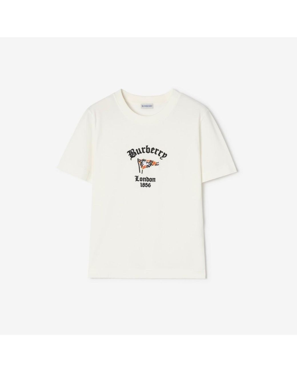 Burberry White Check Flag Cotton T-Shirt