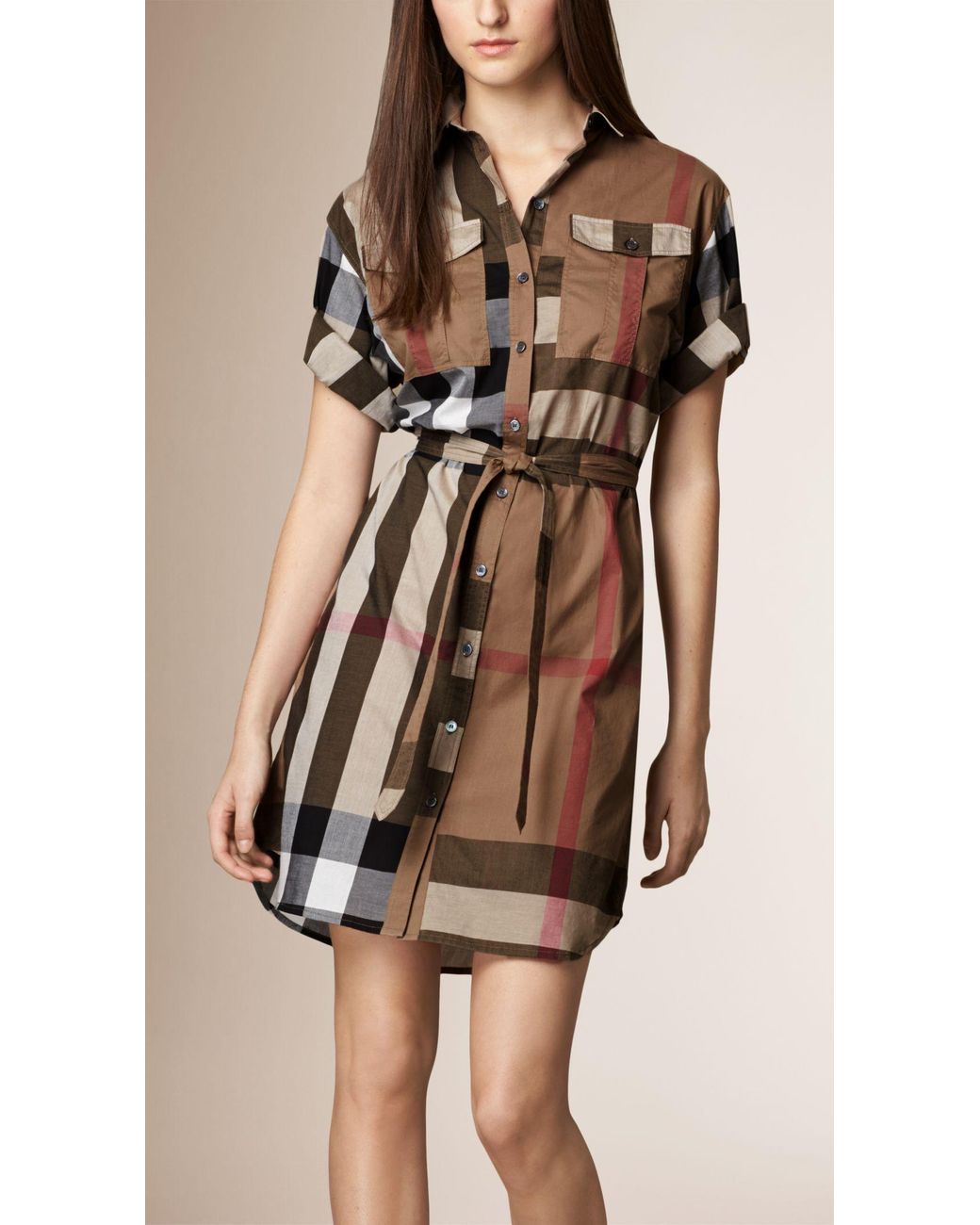 Burberry Check Cotton Box-fit Shirt Dress in Brown | Lyst