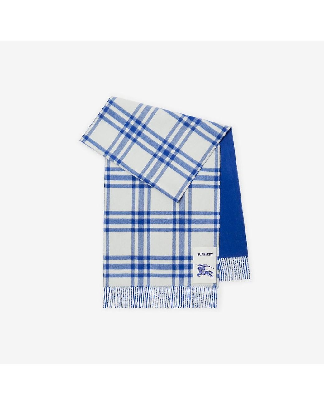 Burberry Check Cashmere Reversible Scarf in Blue | Lyst