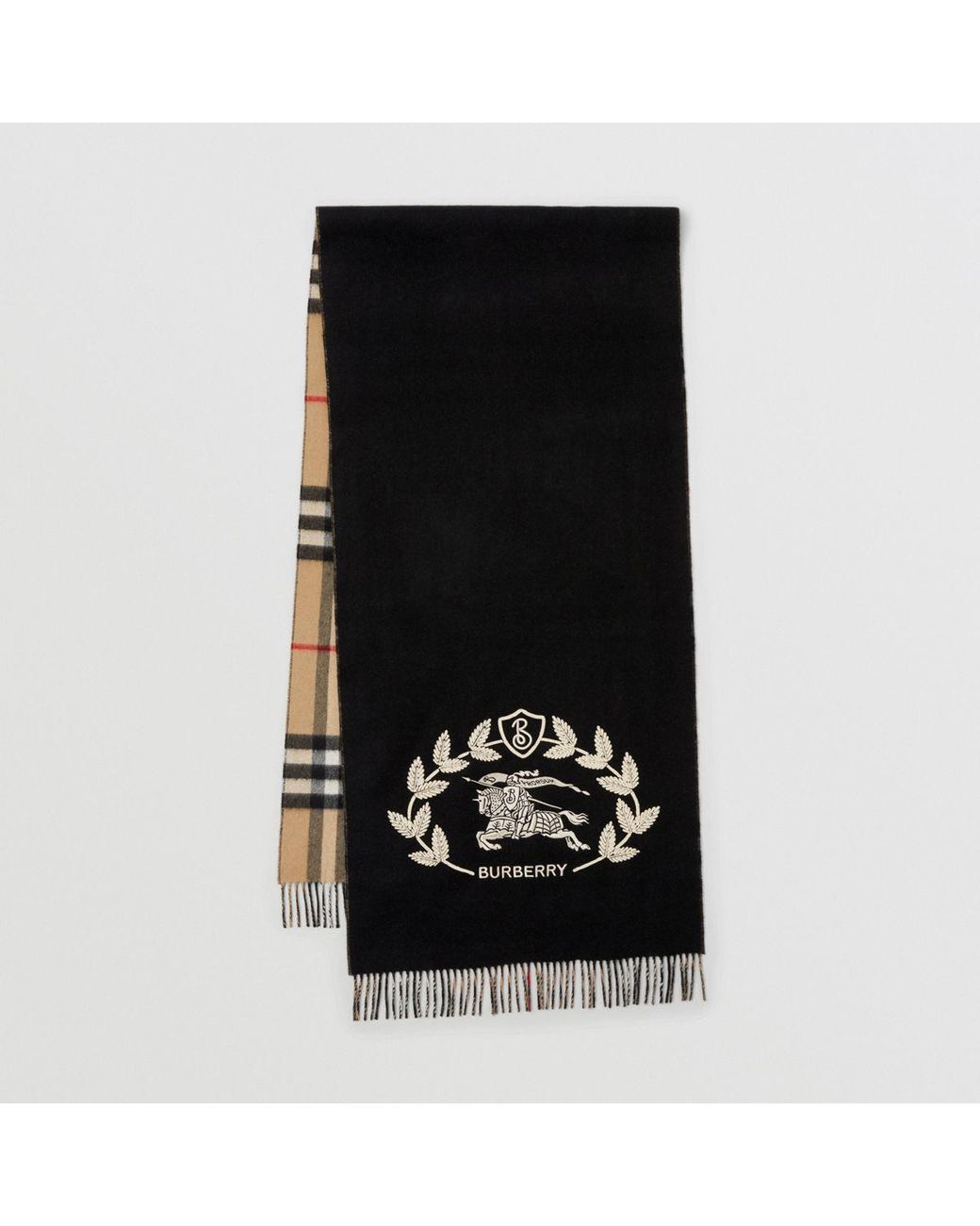 Burberry Reversible Check And Ekd Cashmere Scarf in Black | Lyst
