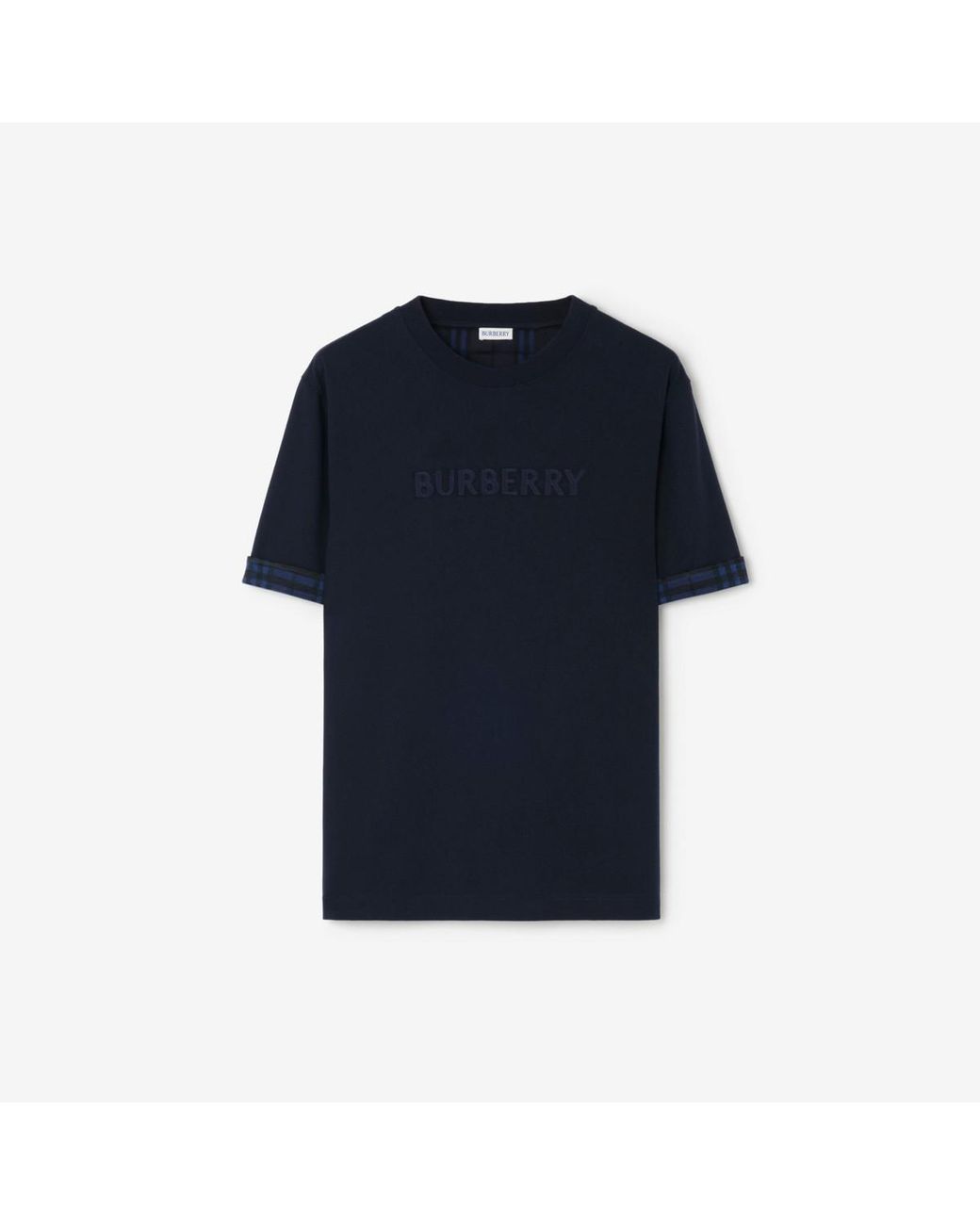 Burberry Blue Check Trim Cotton T-Shirt for men