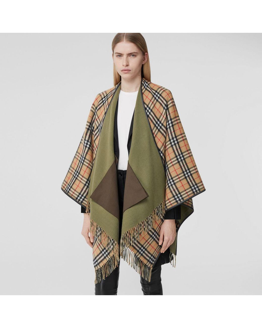 burberry check wool cashmere cape