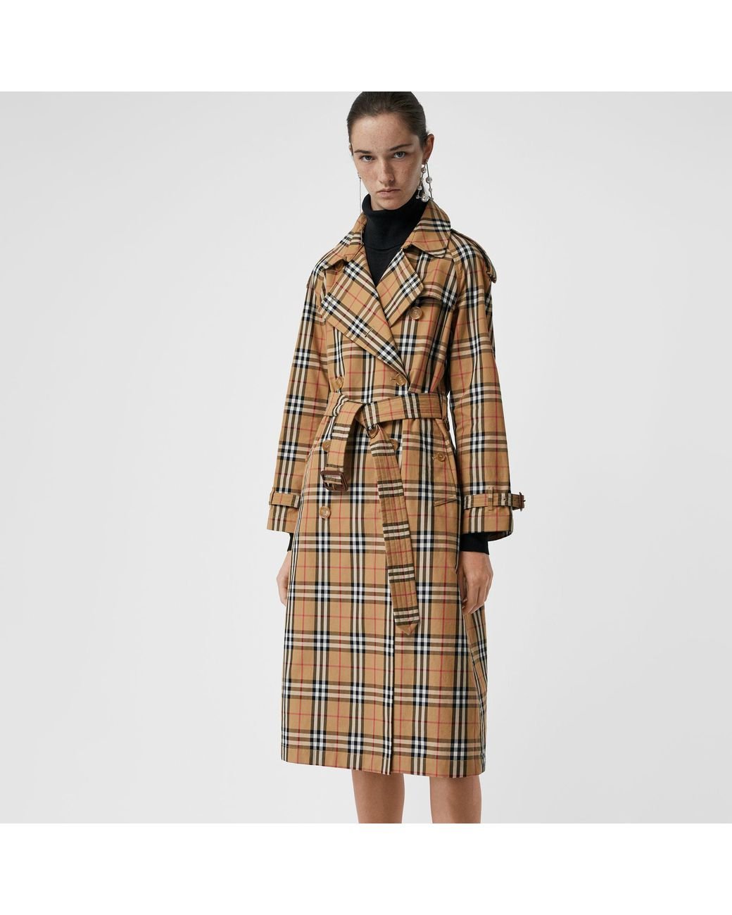 Vintage Check Cotton Trench Coat Lyst