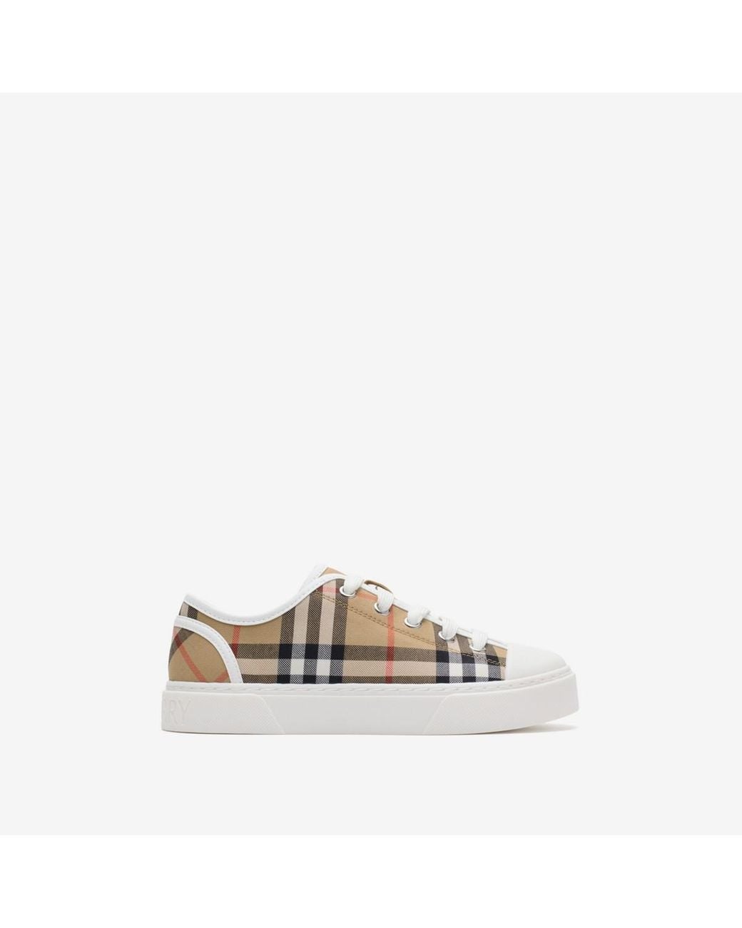 Burberry White Childrens Check Cotton Sneakers