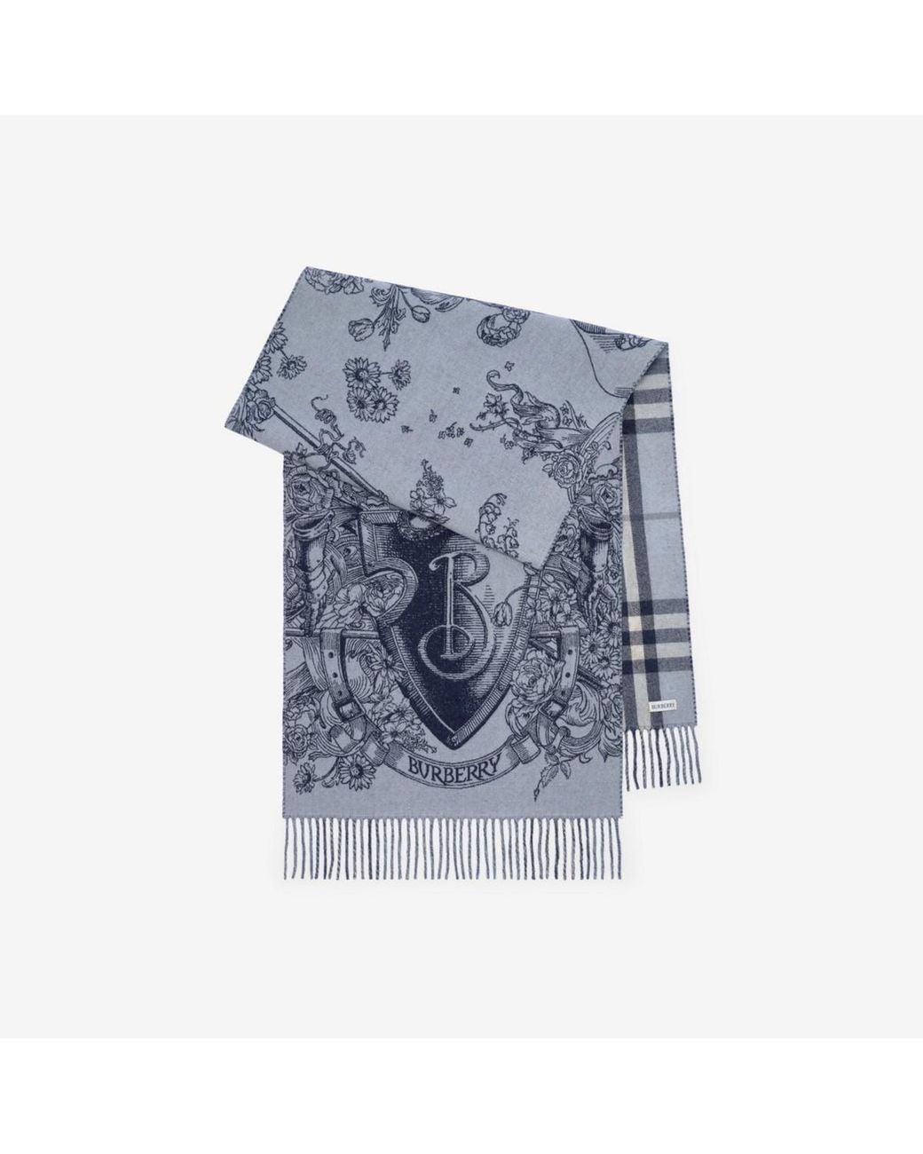 Burberry Blue Reversible Etched Knight Cashmere Scarf