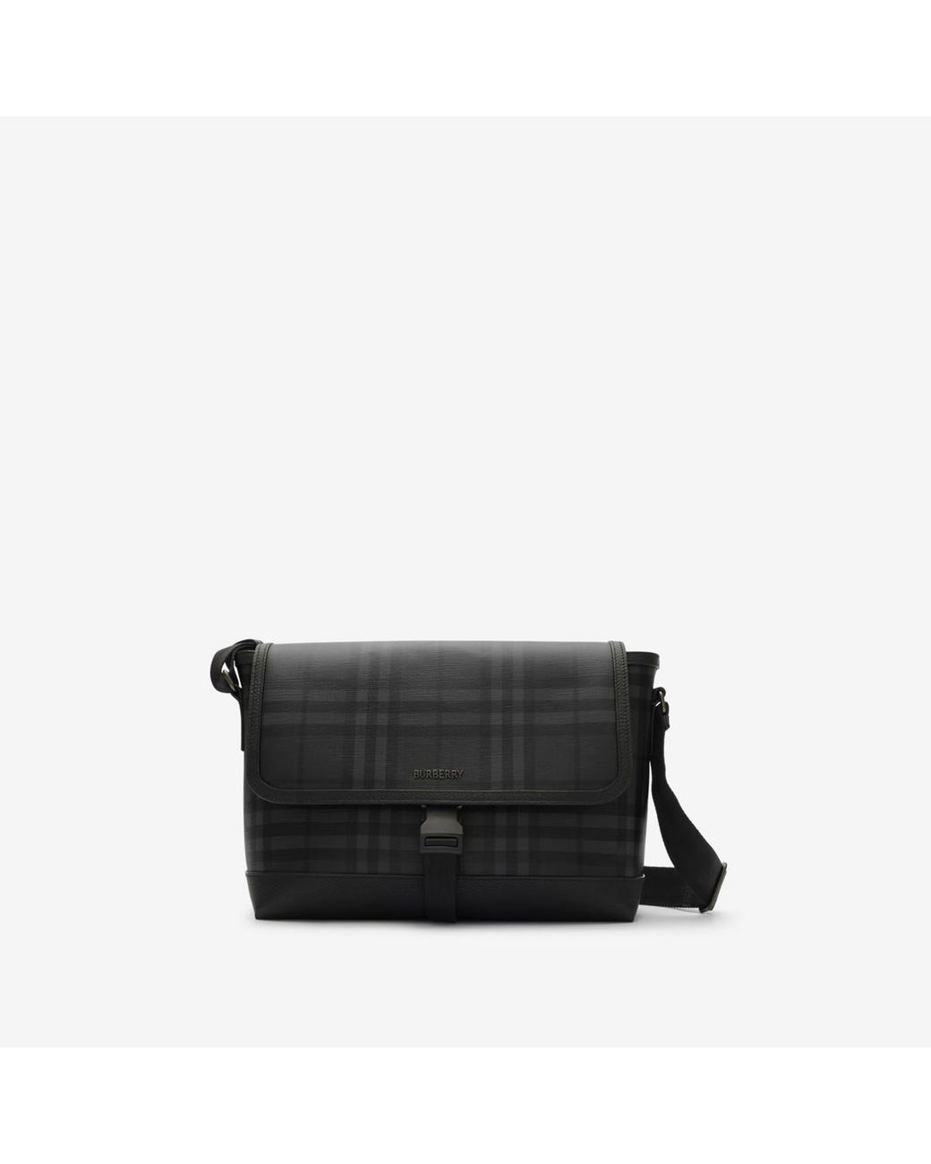 Burberry Black Medium City Check Clip Messenger Bag for men