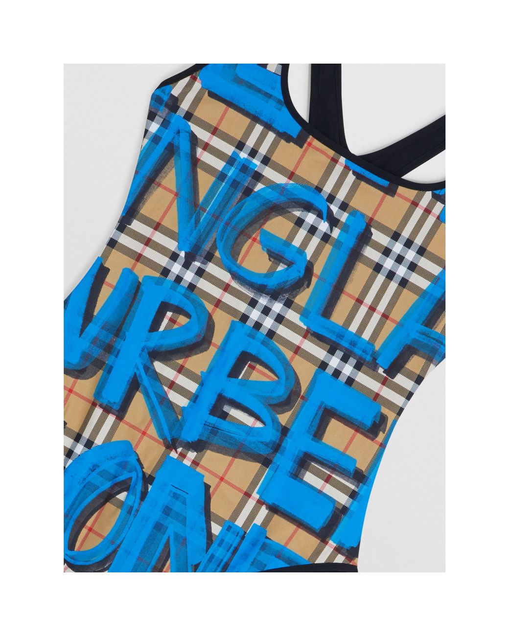 Burberry Graffiti Print Vintage Check Swimsuit in Blue | Lyst