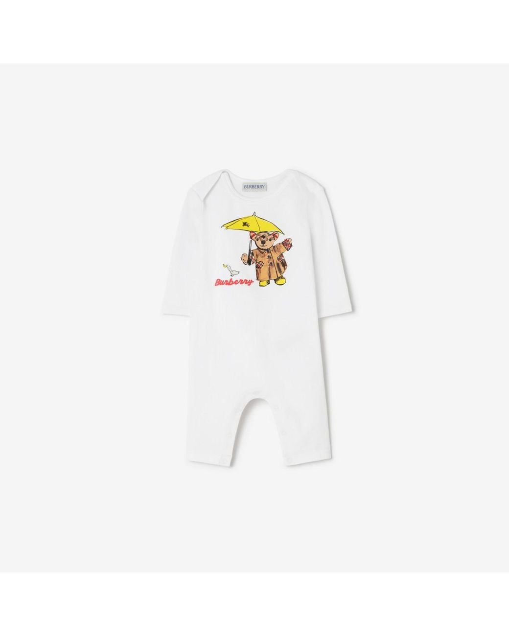 Burberry White Childrens Rain Bear Stretch Cotton Jumpsuit