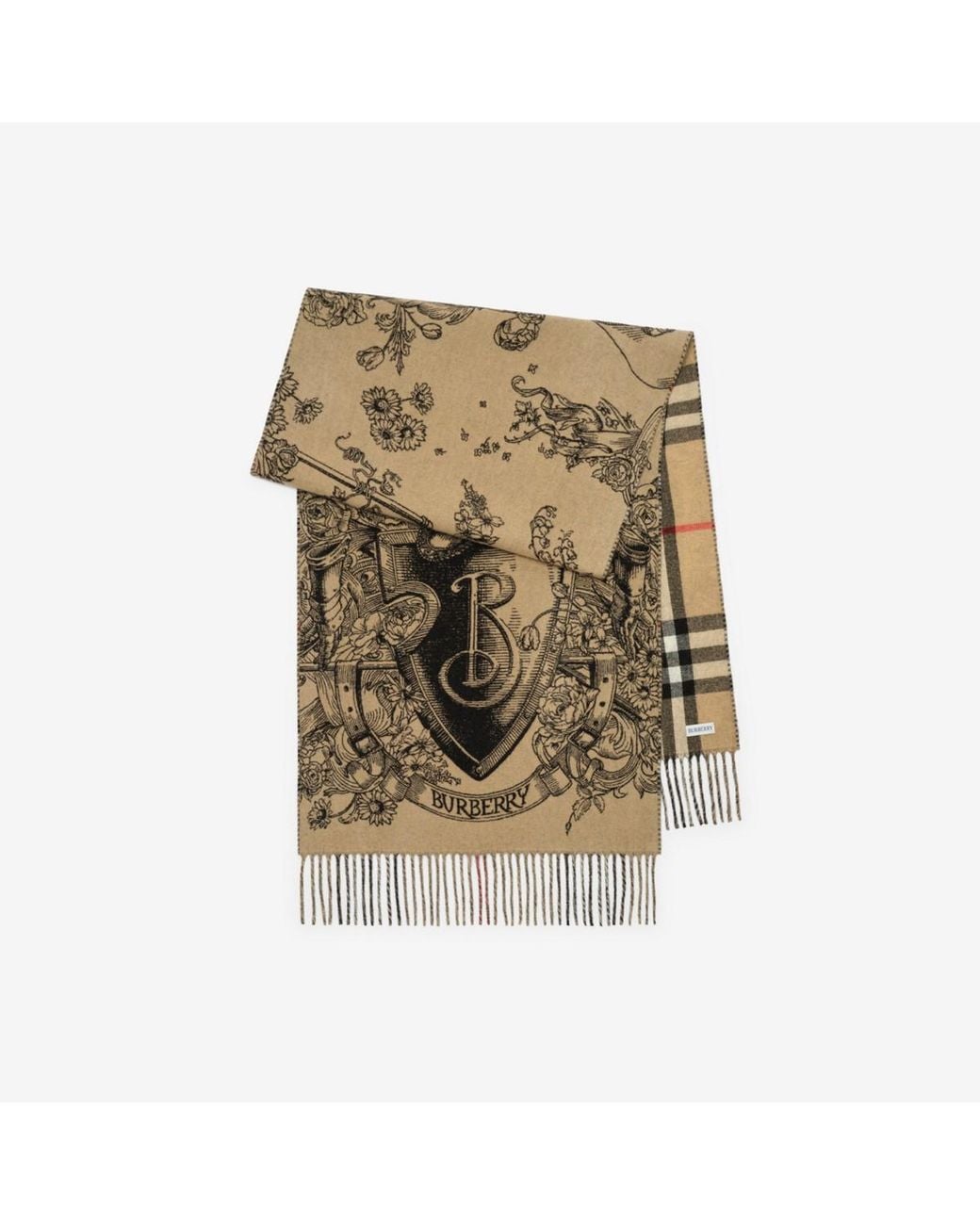 Burberry Natural Reversible Etched Knight Cashmere Scarf