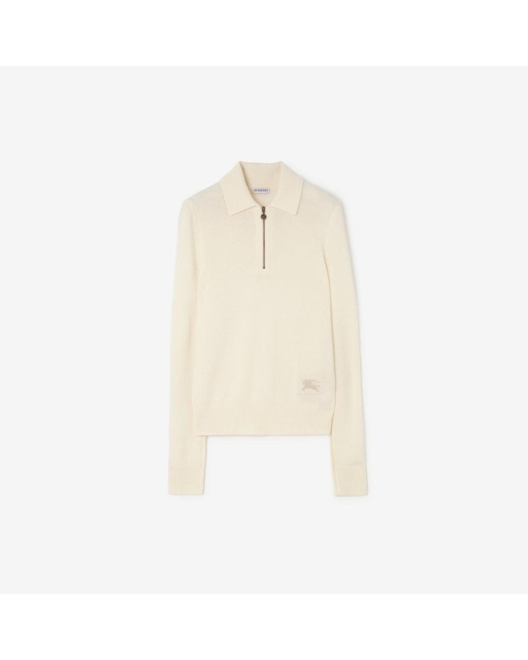 Burberry White Long-Sleeve Cashmere Polo Shirt