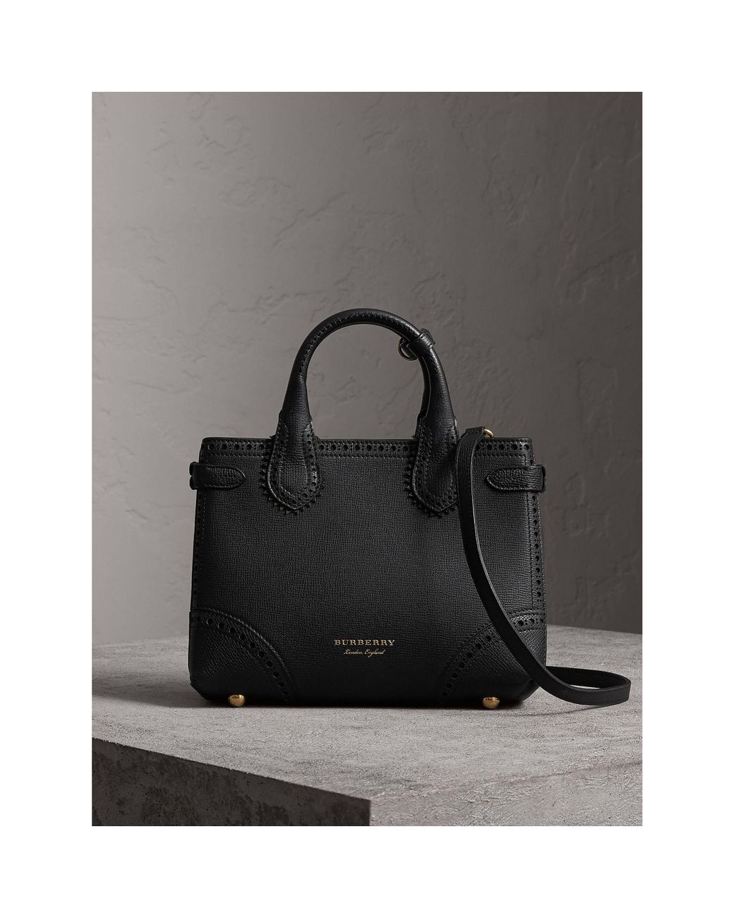 Burberry Small House Check Detail Banner Bag in Black | Lyst