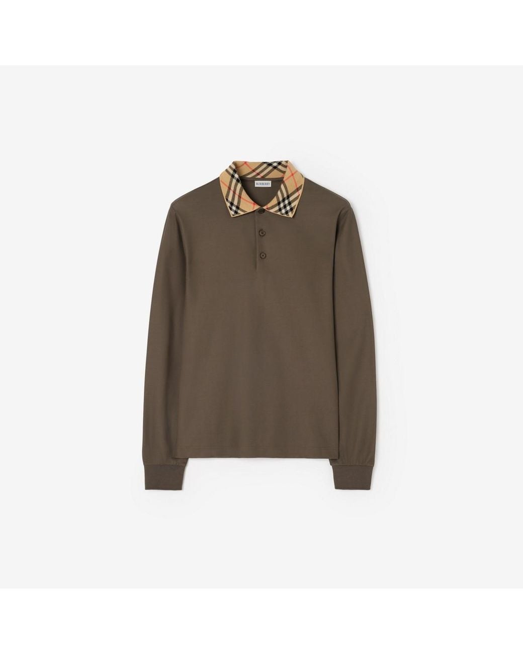 Burberry Green Long-Sleeve Check Collar Cotton Polo Shirt for men