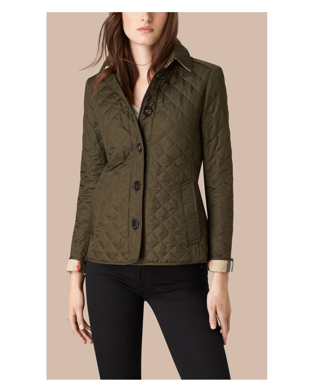 Burberry Diamond Quilted Jacket Dark Olive in Green | Lyst