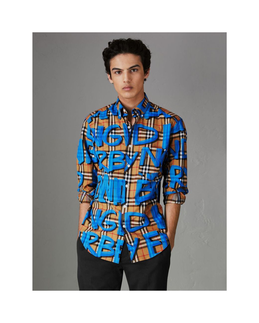 Burberry Cotton Graffiti Print Vintage Check Shirt in Bright Blue (Blue)  for Men | Lyst Canada