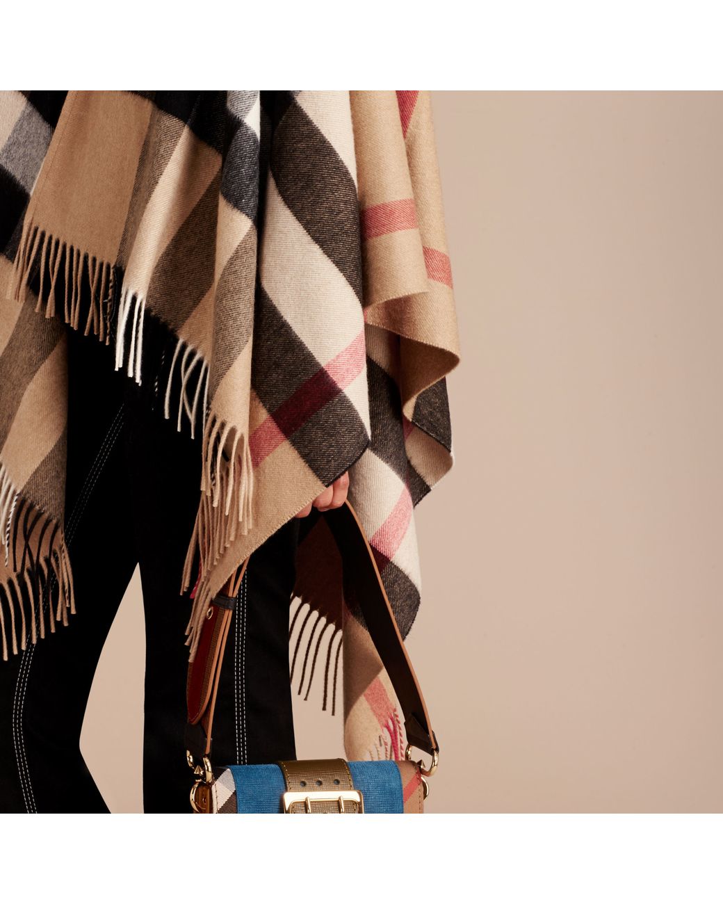 Burberry Check Cashmere And Wool Poncho Camel in Brown | Lyst