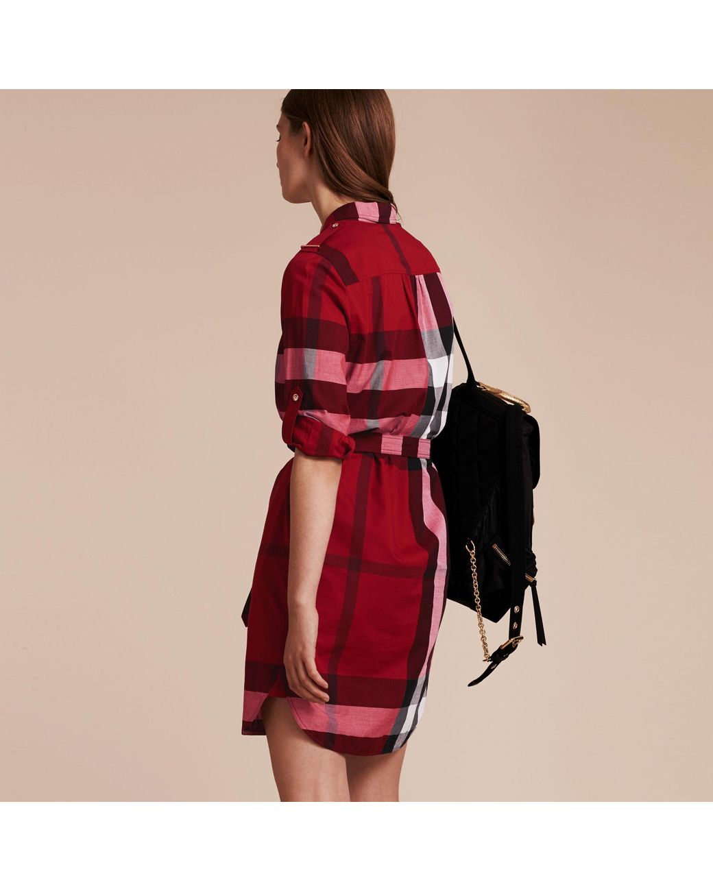 Burberry Check Cotton Shirt Dress Parade Red in Blue | Lyst