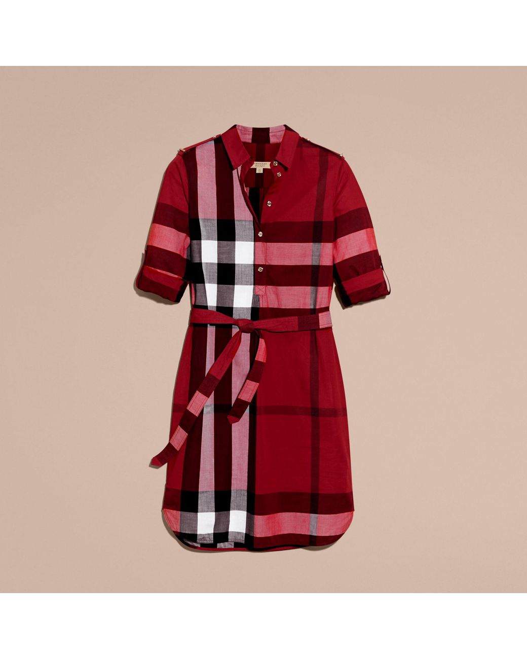 open lace back dress Burberry Brit Primary Red Check Ruffle-Trim Long-Sleeve Dress  Blogger  Armoire