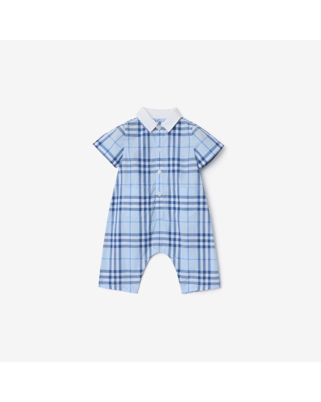 Burberry Blue Childrens Check Cotton Playsuit