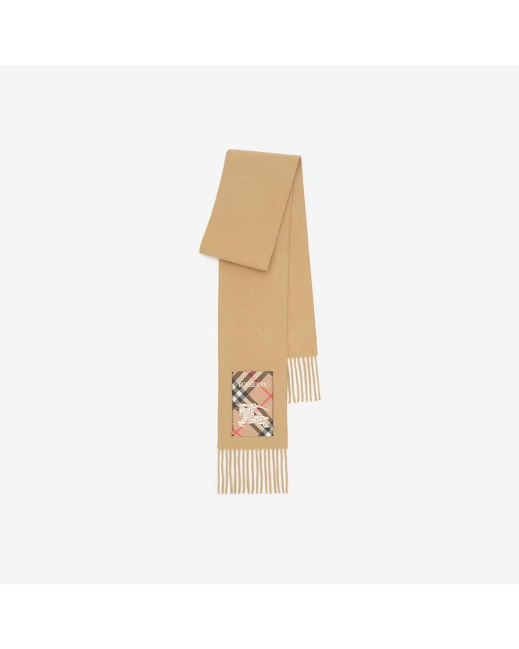 Burberry Natural Narrow Check Label Cashmere Scarf