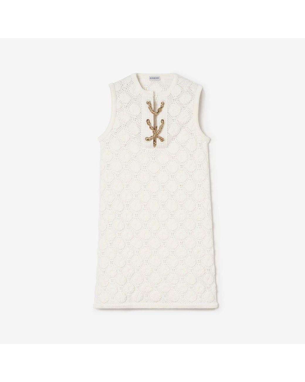 Burberry White Crochet Cotton Blend Dress